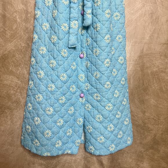 Vintage 60s Quilted Floral Two Tone Night Gown Robe Sleepwear Diamond Puffy Mod - Picture 6 of 13